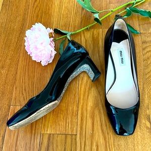 Miu Miu Black Patent Leather Square Toe Heels